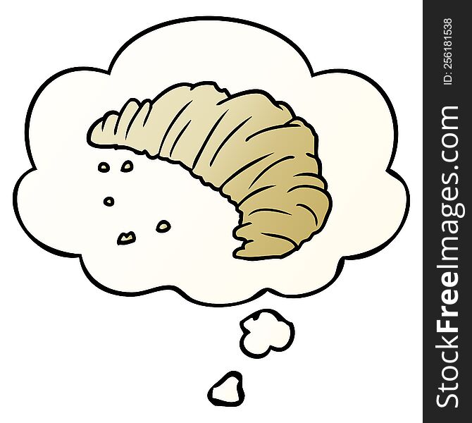 cartoon croissant with thought bubble in smooth gradient style