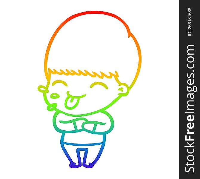 Rainbow Gradient Line Drawing Cartoon Boy Sticking Out Tongue