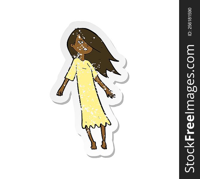 retro distressed sticker of a cartoon ghost like girl