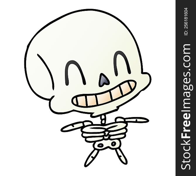 freehand drawn gradient cartoon of spooky kawaii skeleton