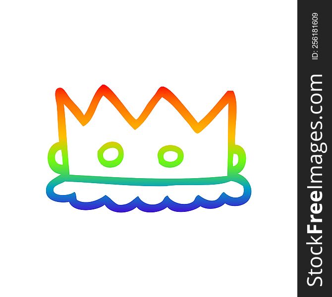 rainbow gradient line drawing of a cartoon royal crown