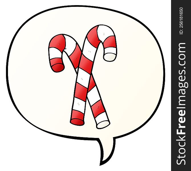 Cartoon Candy Canes And Speech Bubble In Smooth Gradient Style