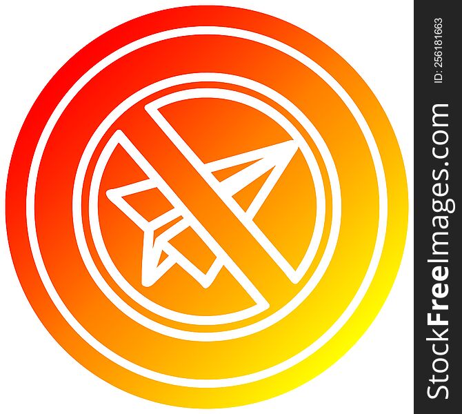 paper plane ban circular icon with warm gradient finish. paper plane ban circular icon with warm gradient finish