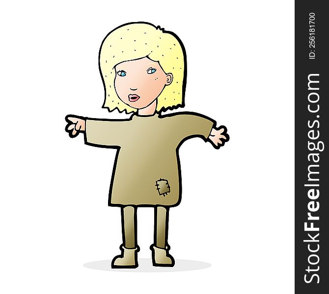 cartoon woman in patched clothing