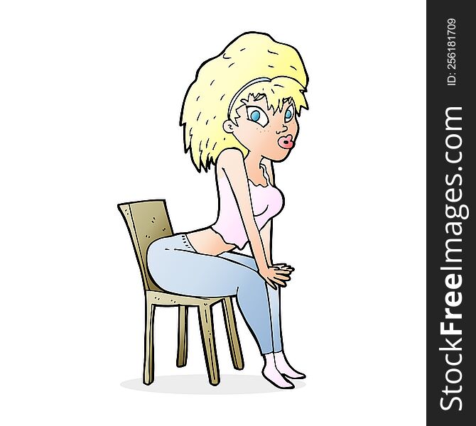 cartoon woman posing on chair