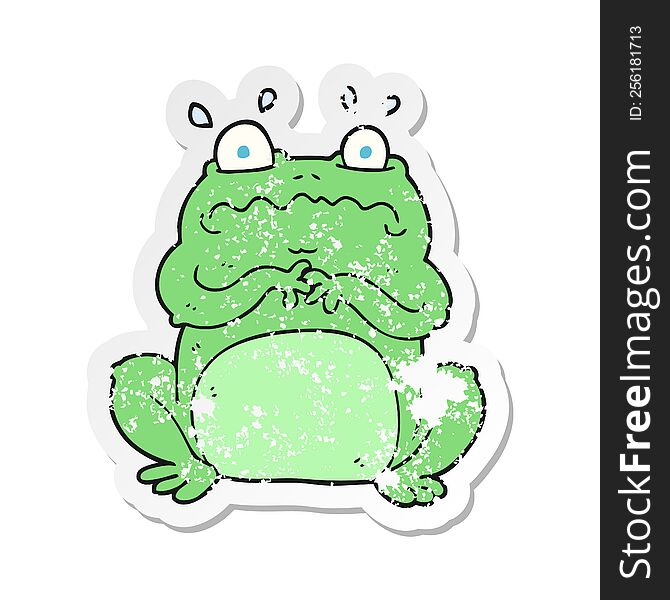 Retro Distressed Sticker Of A Cartoon Funny Frog