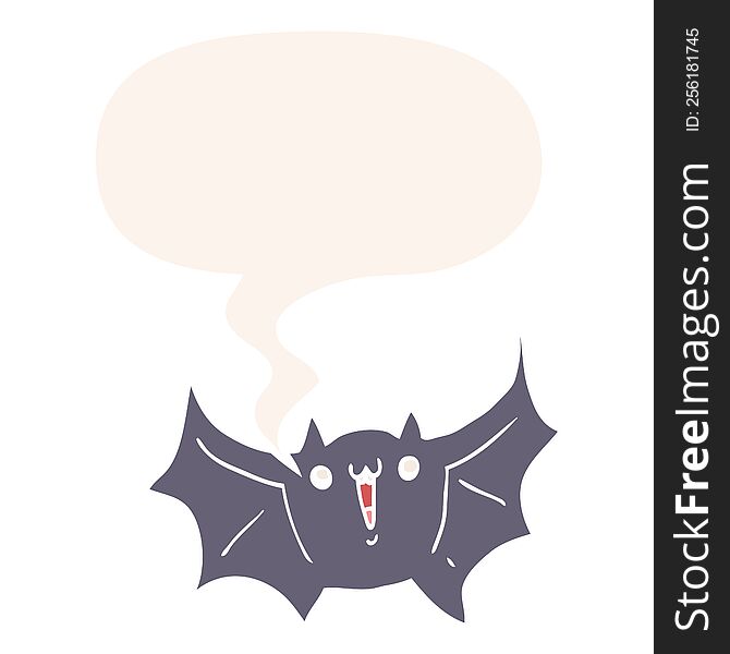 Cartoon Happy Vampire Bat And Speech Bubble In Retro Style