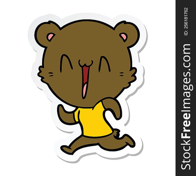 sticker of a running bear cartoon
