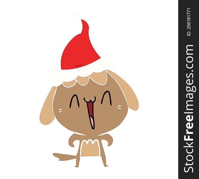 Cute Flat Color Illustration Of A Dog Wearing Santa Hat
