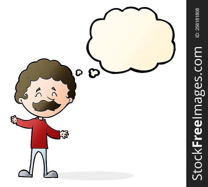 Cartoon Happy Man With Mustache With Thought Bubble