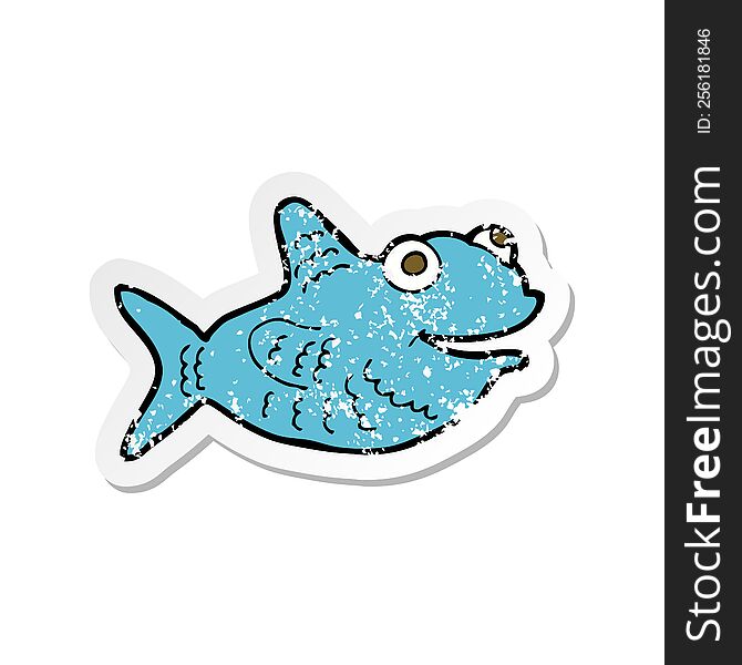 retro distressed sticker of a cartoon happy fish