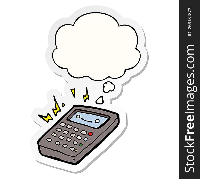cartoon calculator with thought bubble as a printed sticker
