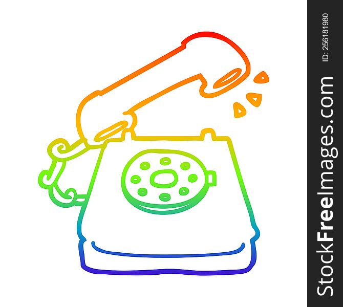 rainbow gradient line drawing of a cartoon old telephone