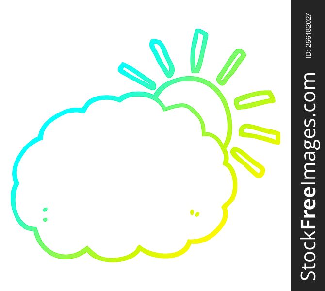 cold gradient line drawing of a cartoon sun and cloud symbol