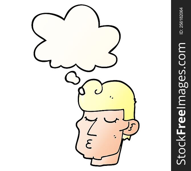 cartoon handsome man with thought bubble in smooth gradient style