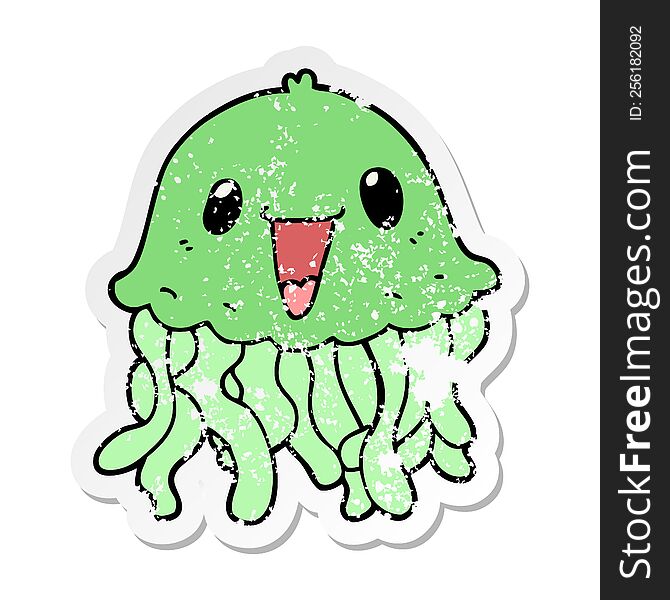 distressed sticker of a cartoon jellyfish