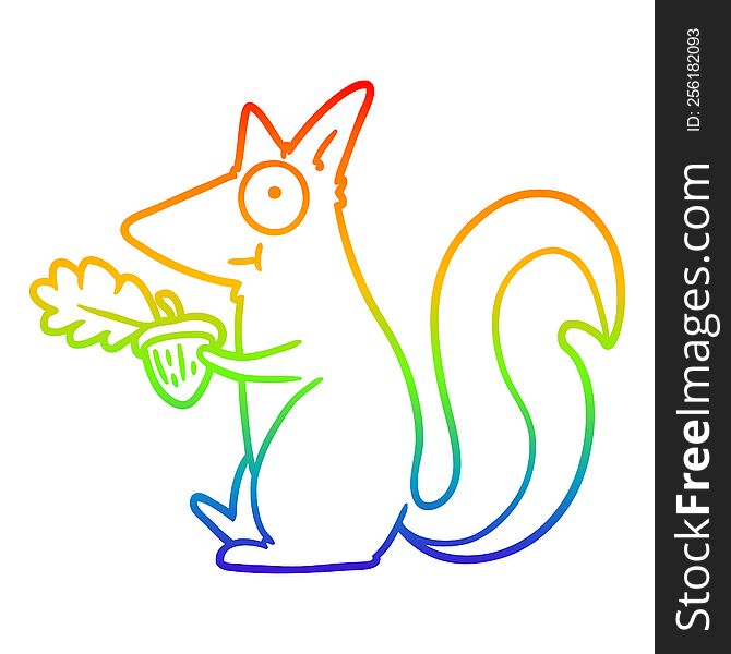 rainbow gradient line drawing cartoon squirrel with acorn