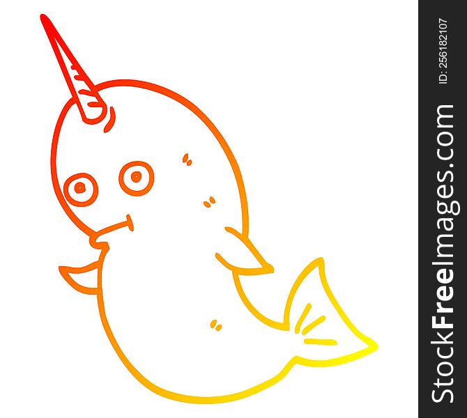 warm gradient line drawing of a cartoon narwhal