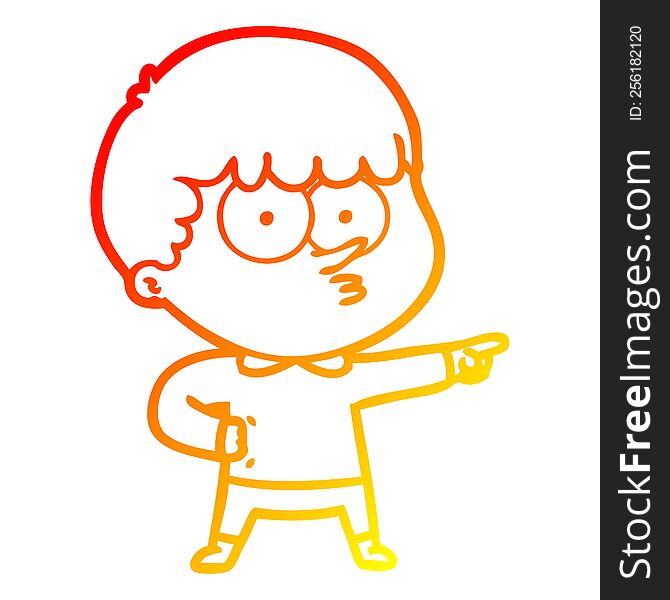 Warm Gradient Line Drawing Cartoon Pointing Boy