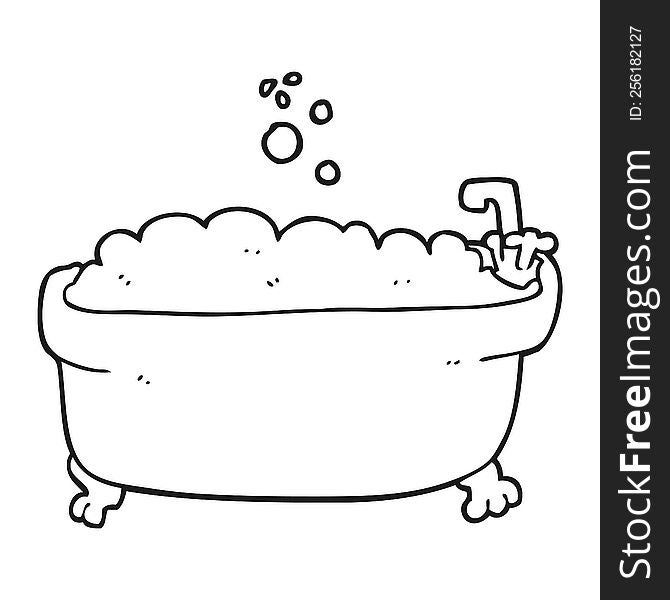 freehand drawn black and white cartoon bathtub