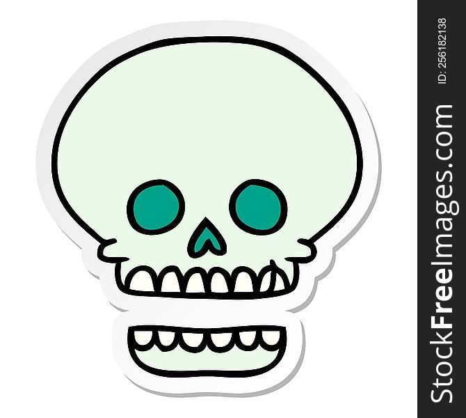 Sticker Cartoon Doodle Of A Skull Head
