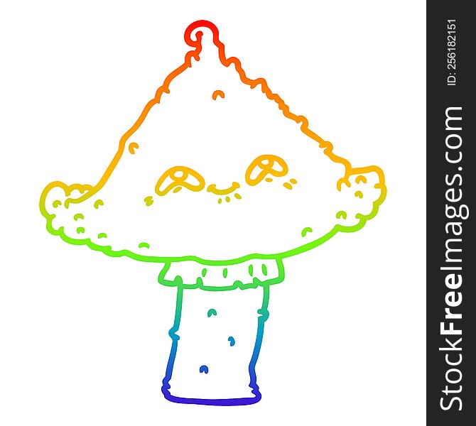 rainbow gradient line drawing of a cartoon mushroom with face