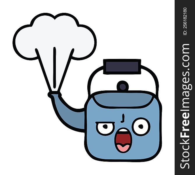 Cute Cartoon Steaming Kettle