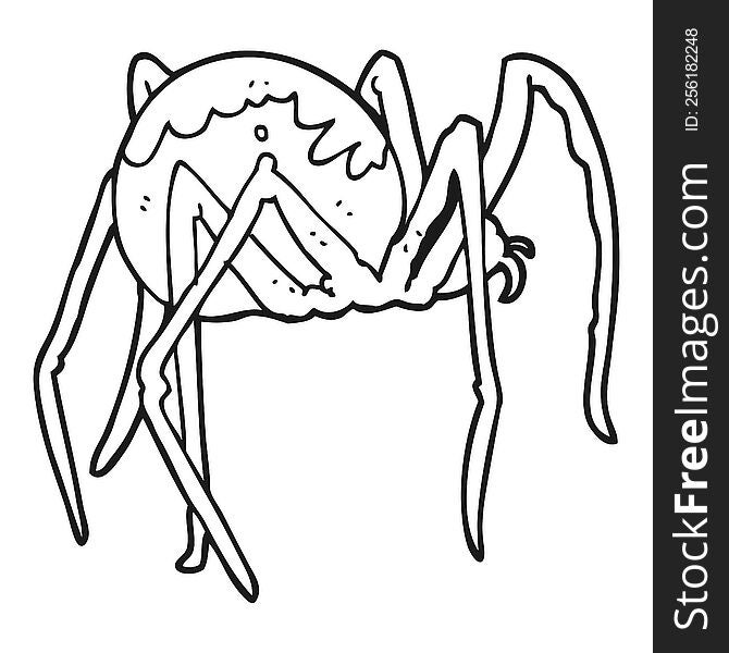 freehand drawn black and white cartoon creepy spider