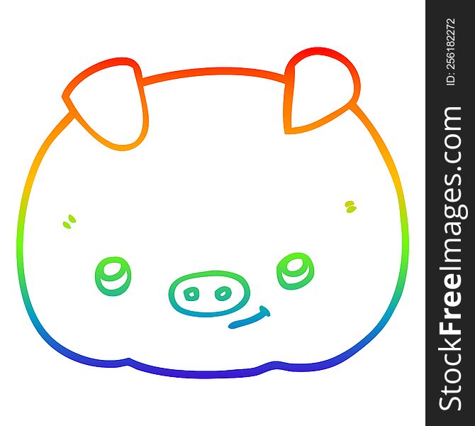 Rainbow Gradient Line Drawing Cartoon Happy Pig