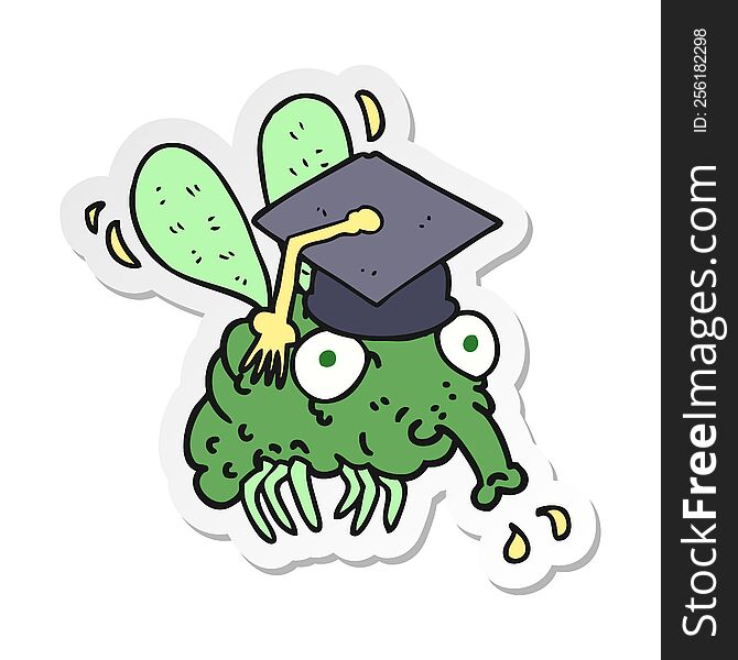 Sticker Of A Cartoon Fly Graduate