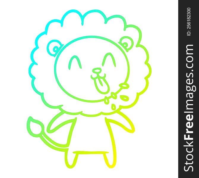 Cold Gradient Line Drawing Happy Cartoon Lion