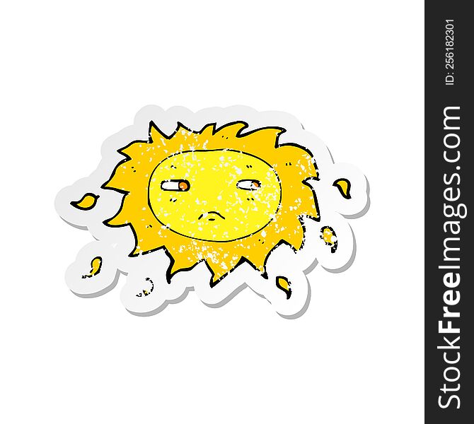 retro distressed sticker of a cartoon sad sun