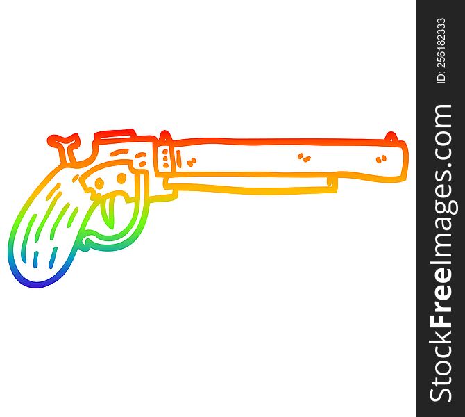 rainbow gradient line drawing cartoon old pistol