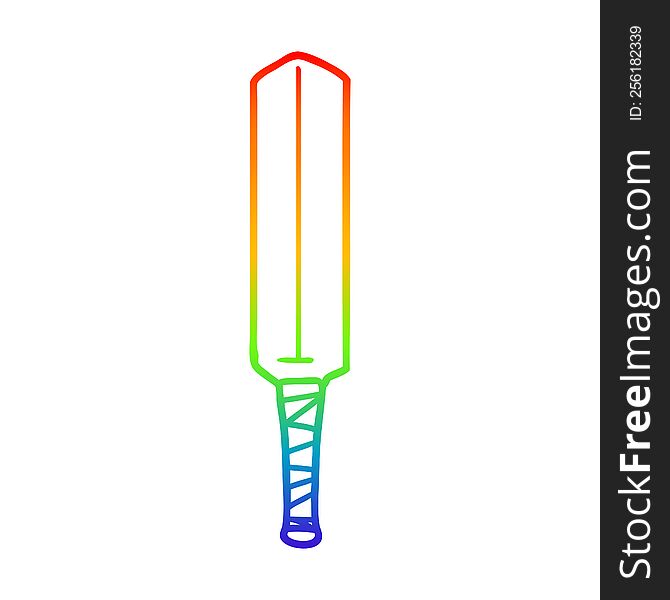rainbow gradient line drawing of a cartoon cricket bat