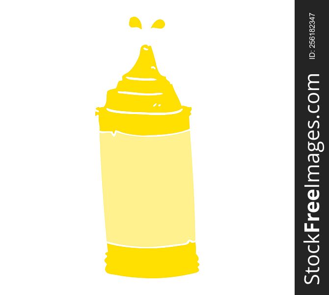Flat Color Illustration Of A Cartoon Mustard Bottle