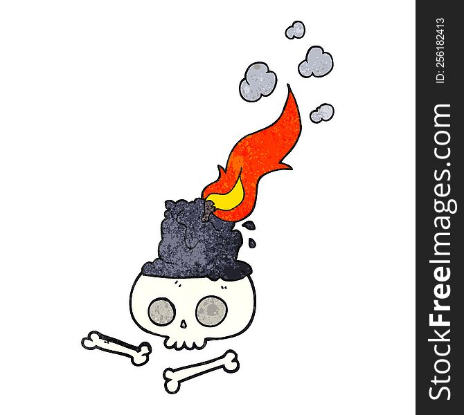 freehand textured cartoon burning candle on skull
