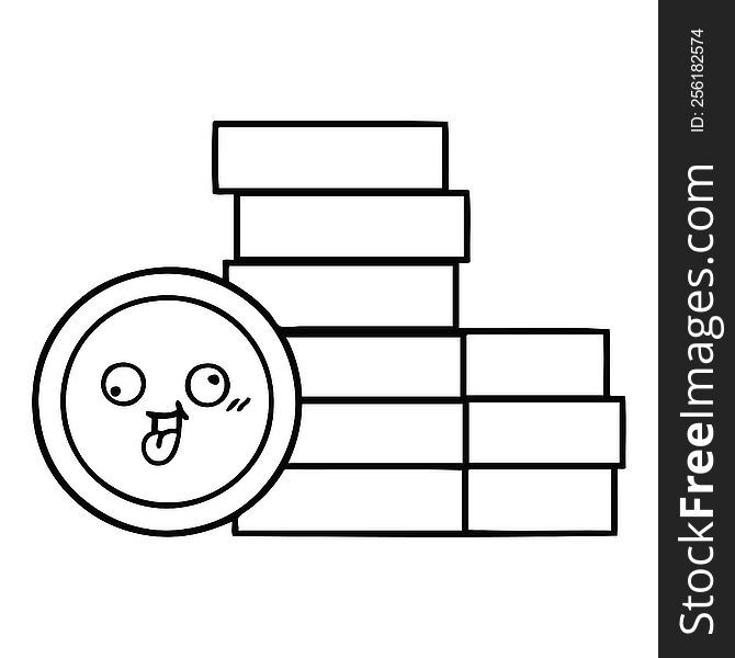 line drawing cartoon of a coins. line drawing cartoon of a coins