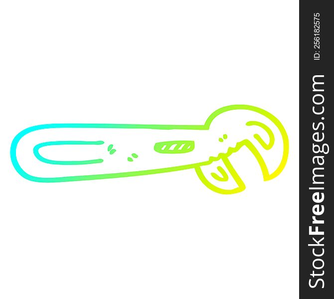 cold gradient line drawing of a cartoon adjustable spanner