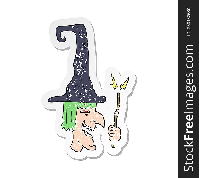 retro distressed sticker of a cartoon laughing witch
