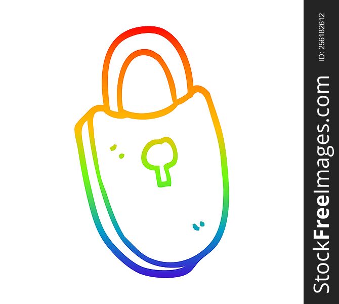 rainbow gradient line drawing cartoon locked padlock