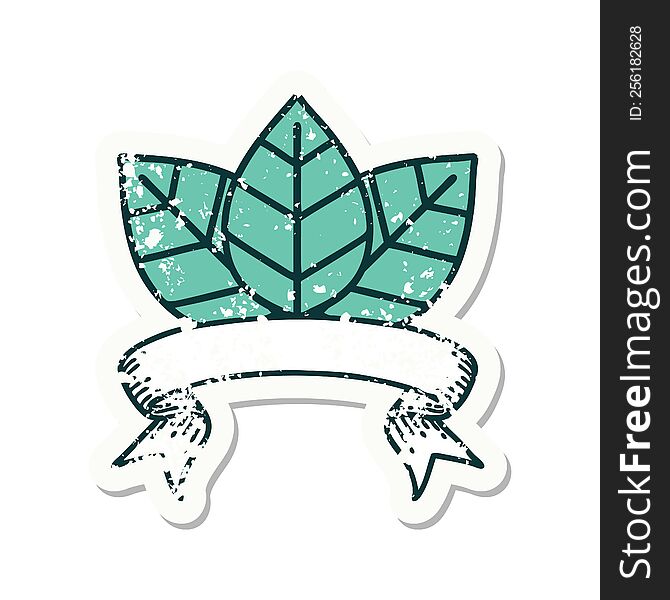 Grunge Sticker With Banner Of A Leaf