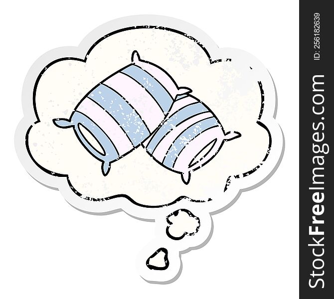 Cartoon Pillows And Thought Bubble As A Distressed Worn Sticker