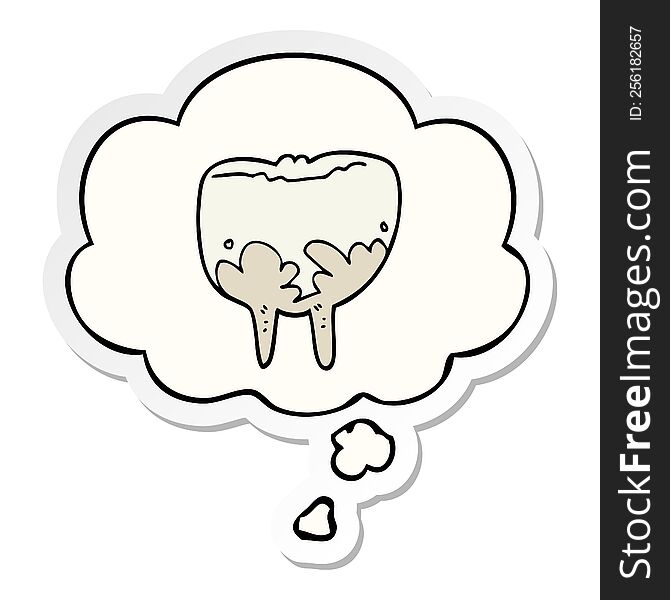 Cartoon Tooth And Thought Bubble As A Printed Sticker