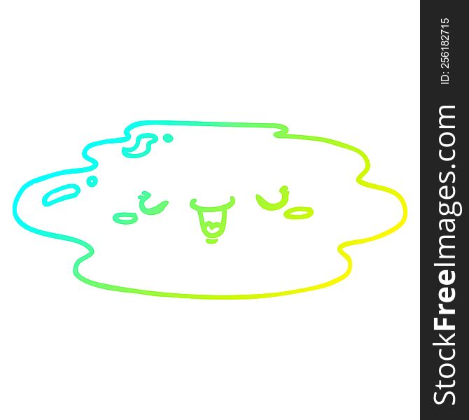 cold gradient line drawing of a cartoon puddle with face