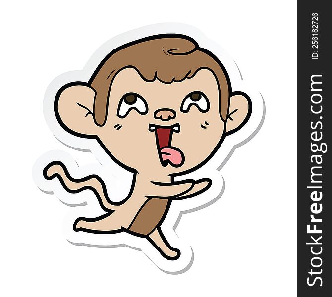 Sticker Of A Crazy Cartoon Monkey Running