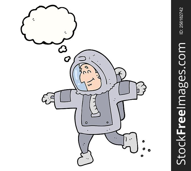 freehand drawn thought bubble cartoon astronaut