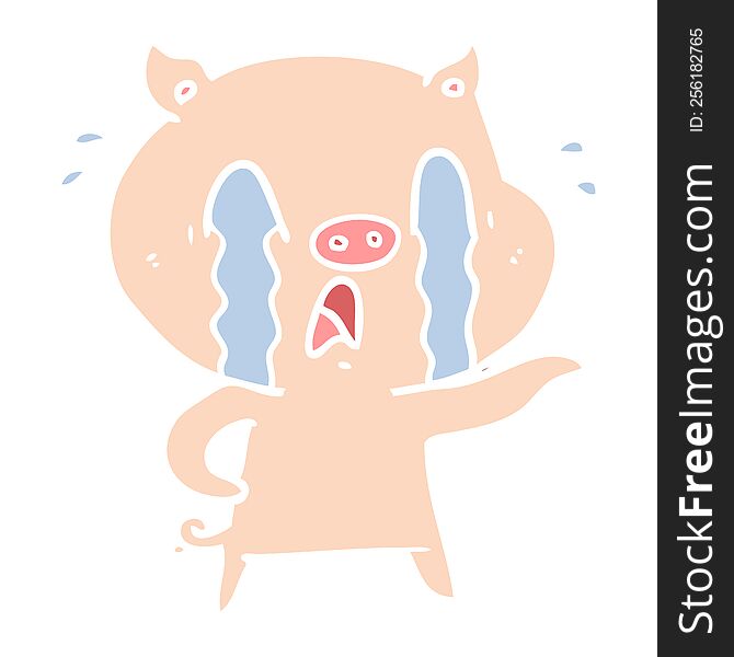 Crying Pig Flat Color Style Cartoon