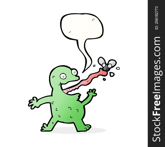 Cartoon Frog Catching Fly With Speech Bubble