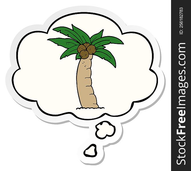 cartoon palm tree with thought bubble as a printed sticker
