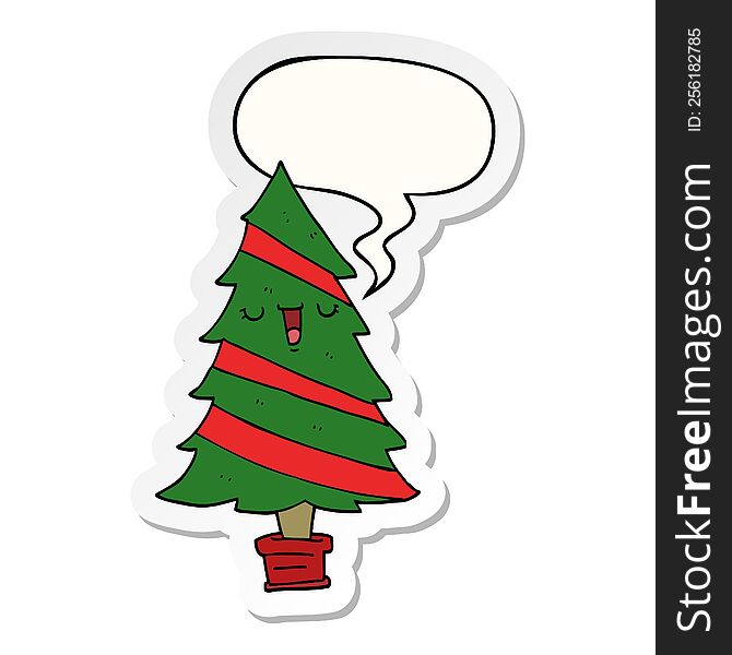 Cartoon Christmas Tree And Speech Bubble Sticker